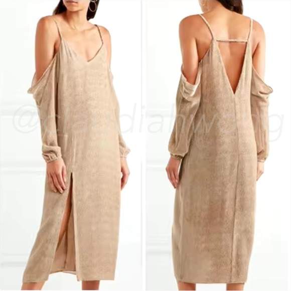 MICHELLE MASON Drop Shoulder Midi Slip Dress in Champagne